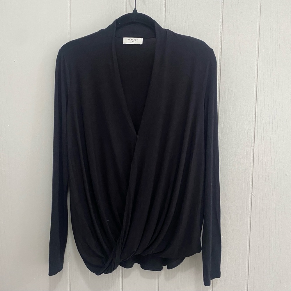 Babaton Mehmet Drape Front Black Long Sleeve Top